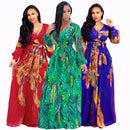 African Women clothing elastic fabric long sleeve dress