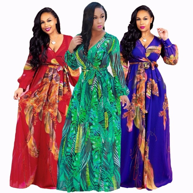 African Women clothing elastic fabric long sleeve dress