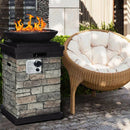 Patio Propane Burning Fire Bowl Column W/ Lava Rocks & Cover 40,000 BTU