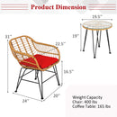 3PCS Patio Rattan Bistro Furniture Set Cushioned Chair Table Red