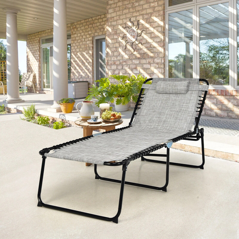 Folding Lounge Chaise Chair 4 Position Patio Recliner w/Pillow Sunbathe Chair