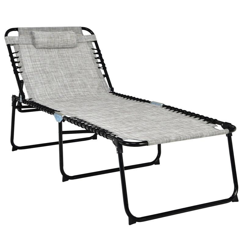Folding Lounge Chaise Chair 4 Position Patio Recliner w/Pillow Sunbathe Chair
