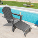 Outdoor Patio HDPE Deck Adirondack Chair Beach Seat Retractable Ottoman Grey