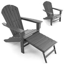 Outdoor Patio HDPE Deck Adirondack Chair Beach Seat Retractable Ottoman Grey