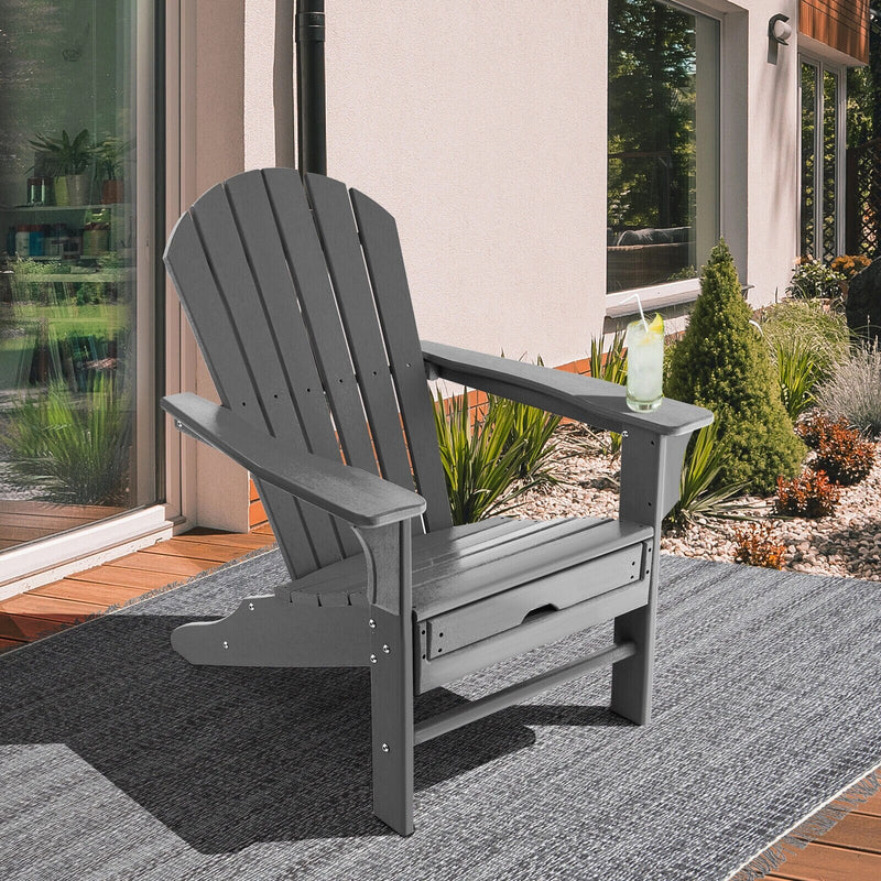 Outdoor Patio HDPE Deck Adirondack Chair Beach Seat Retractable Ottoman Grey