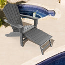 Outdoor Patio HDPE Deck Adirondack Chair Beach Seat Retractable Ottoman Grey