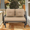Patio 2-Person Glider Bench Rocking Loveseat Cushioned Armrest Beige