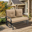 Patio 2-Person Glider Bench Rocking Loveseat Cushioned Armrest Beige