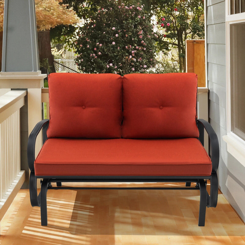 Patio 2-Person Glider Bench Rocking Loveseat Cushioned Armrest Red