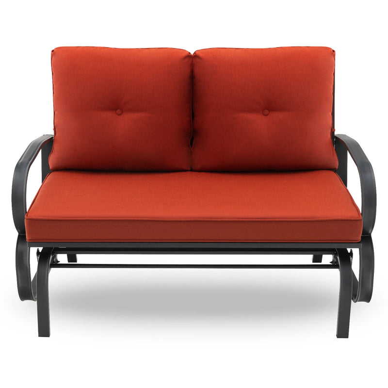Patio 2-Person Glider Bench Rocking Loveseat Cushioned Armrest Red