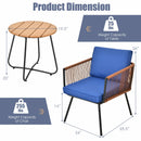 3PC Birsto Furniture Set Cushioned Sofa Armrest Coffee Table Blue
