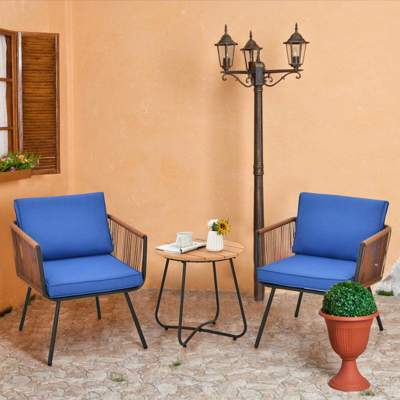 3PC Birsto Furniture Set Cushioned Sofa Armrest Coffee Table Blue