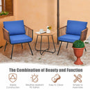 3PC Birsto Furniture Set Cushioned Sofa Armrest Coffee Table Blue