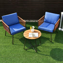 3PC Birsto Furniture Set Cushioned Sofa Armrest Coffee Table Blue