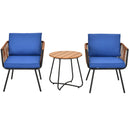 3PC Birsto Furniture Set Cushioned Sofa Armrest Coffee Table Blue