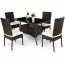 Patiojoy Patio Outdoor 47.5” Rattan Dining Glass Table Garden Deck Brown