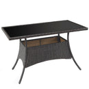 Patiojoy Patio Outdoor 47.5” Rattan Dining Glass Table Garden Deck Brown