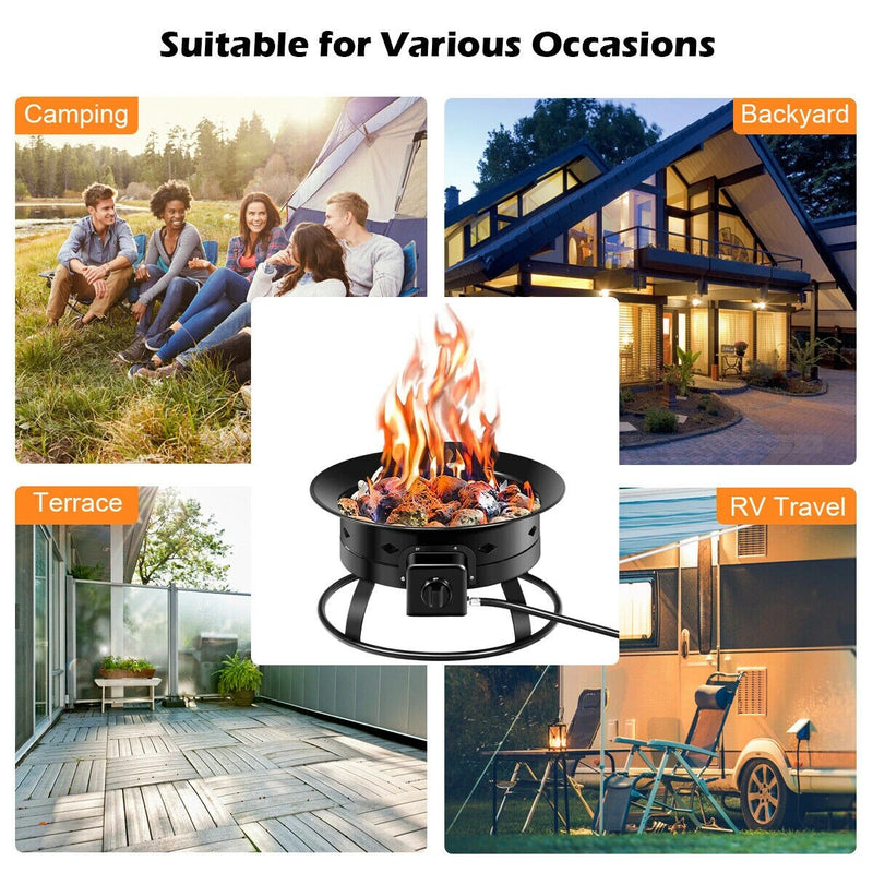 Portable Propane Outdoor Gas Fire Pit W/ Cover & Carry Kit 19-Inch