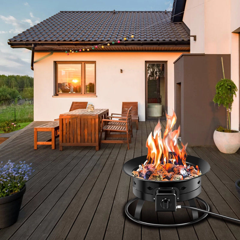 Portable Propane Outdoor Gas Fire Pit W/ Cover & Carry Kit 19-Inch