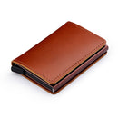 RFID Blocking 100% Genuine Leather Credit Card Holder Aluminum Metal Business ID Cardholder Slim Card Case Mini Wallet for Men