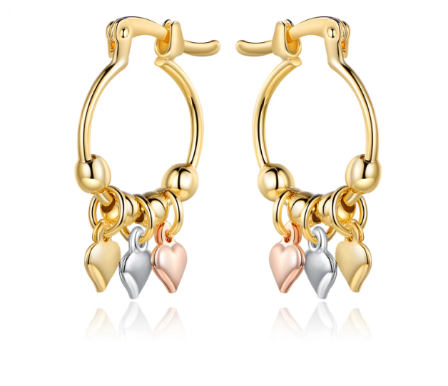 Peermont 18K Gold Plated Tri-Gold Heart Hoop Earrings