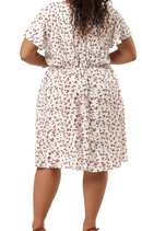 Agnes Orinda Women's Plus Size Summer V Neck Elastic Waist Casual Ditsy Floral Midi Shirt Dresses