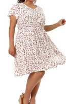 Agnes Orinda Women's Plus Size Summer V Neck Elastic Waist Casual Ditsy Floral Midi Shirt Dresses