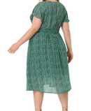 Agnes Orinda Women's Plus Size Summer Dress Ditsy Floral V Neck Smocked Waist Short Sleeve a Line Midi Dress