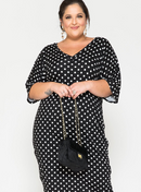 Women Plus Size Polka Dot V-Neck Midi Dress