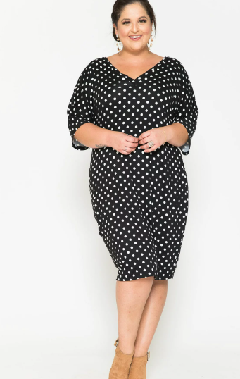 Women Plus Size Polka Dot V-Neck Midi Dress