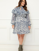 ELOQUII Elements Women's Plus Size Tie Neck Fit and Flare Dress