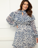 ELOQUII Elements Women's Plus Size Tie Neck Fit and Flare Dress