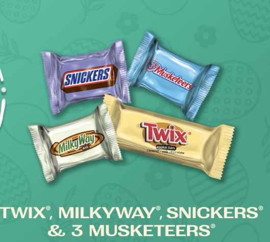Snickers, Twix, Milky Way & 3 Musketeers Assorted Easter Chocolate Candy Bars Variety Pack - 20.26 oz, 70 Piece Bag