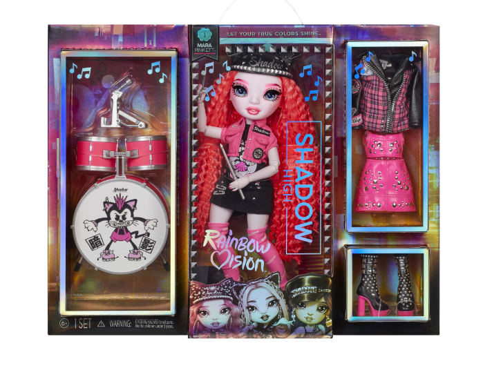 Rainbow Vision Shadow High Neon Shadow-Mara Pinkett (Neon Pink) Fashion Doll. 2 Designer Outfits Mix & Match Rock Band Accessories PLAYSET, Great Gift for Kids 6-12 Years Old & Collectors