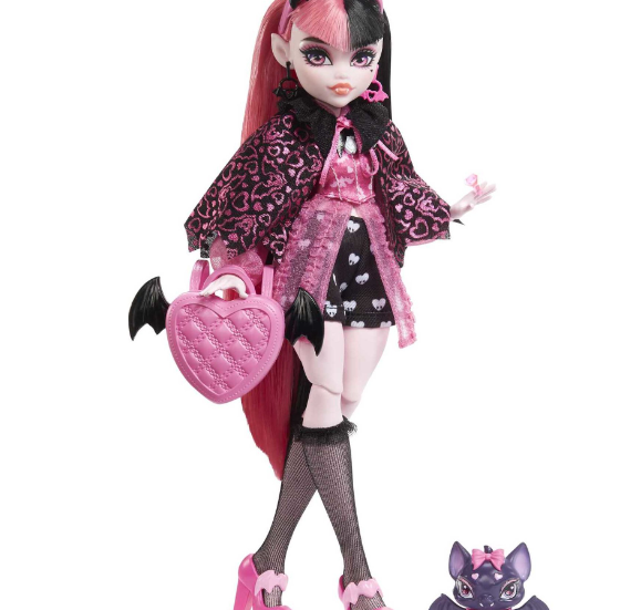 Monster High Doll, Draculaura with Pet Bat, Pink and Black Hair