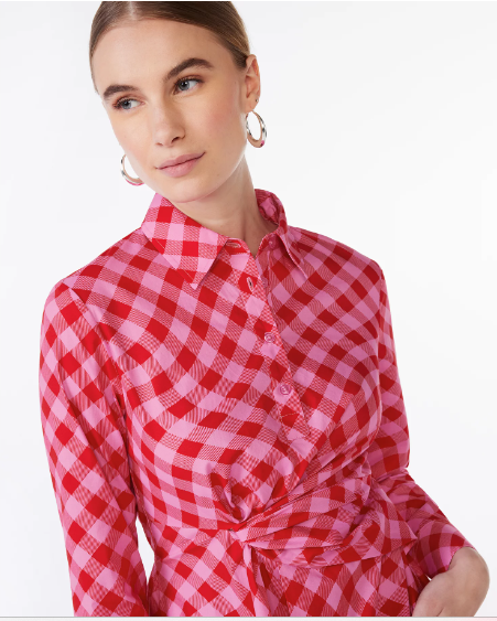 Scoop Women's Side Knot Poplin Midi Shirt Dress with Long Sleeves