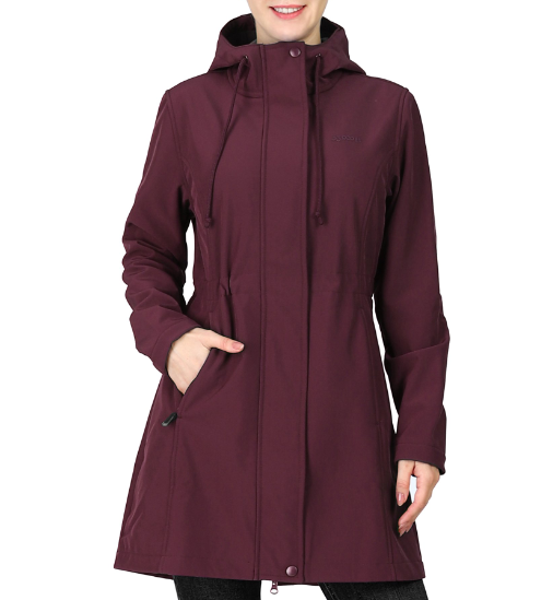Women's Softshell Long Jacket with Hood Fleece Lined Windproof Warm up Waterproof Windbreaker