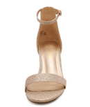 Dream Pairs Women's Fashion Low Chunky Heel Sandals Open Toe Ankle Strap Dress Heel Shoes LOW-CHUNK GOLD/GLITTER Size 9.5