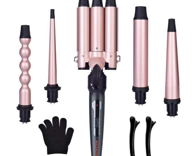 MOCEMTRY Curling Wand Set Wand Curling Iron & Hair Curling Iron Set with Interchangeable Ceramic Barrels LCD Control Heat Up Great for Party or Vacation