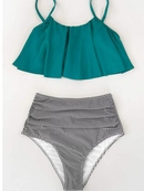 Cupshe Women's High Waisted Bikini Set Swimsuit Falbala Ruffled Bathing Suit Teal, M