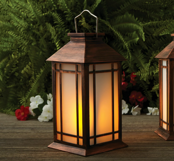 Mainstays Decorative Bronze Solar Outdoor Lantern With Flickering Flame LED Light