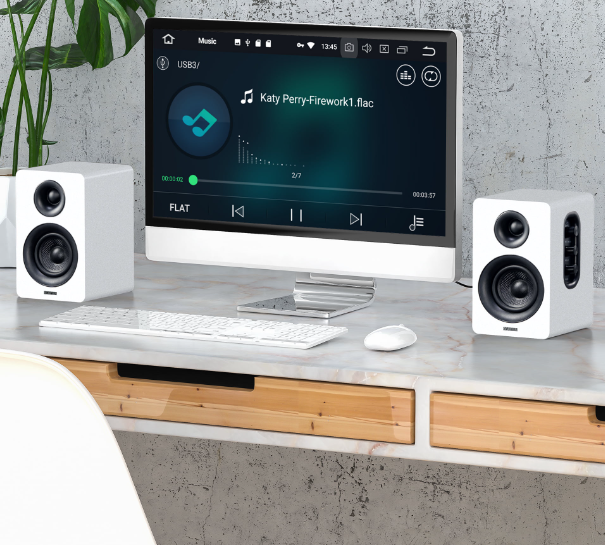 Sanyun SW208 3" Active Bluetooth 5.0 Bookshelf Speakers – 60W Carbon Fiber Speaker Unit - Built-in 24bit DAC - Dynamic 3D Surround Sound – 2.0 Computer PC Monitor Gaming Speakers (Pair, White)
