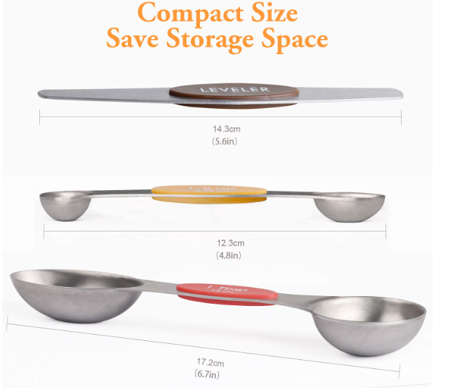 Kaprolife Ltd Magnetic Measuring Spoons Set of 8 Stainless Steel Stackable Reversible Teaspoons Spoons for Measuring Dry and Liquid Ingredients