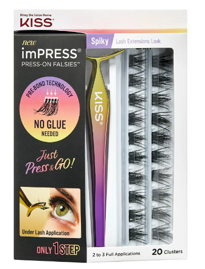 KISS imPRESS Press-On Falsies Eyelash Clusters Kit, Spiky, Black, 20 Clusters