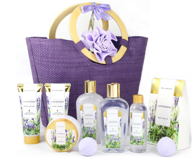 Spa Bath Gift Sets for Women Lavender Body Care Baskets, 10 Pcs Relaxing Holiday Mothers Day Gifts for Mom