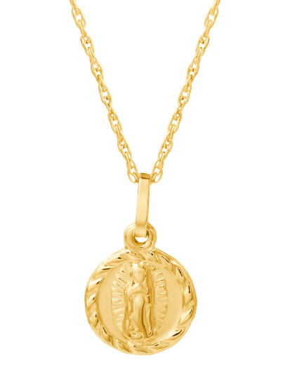 Brilliance Fine Jewelry Girl’s 14K Yellow Gold Virgin Mary Medal Pendant, 18” Chain