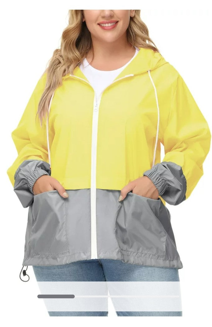 Women Plus Size Waterproof Rain Jacket Raincoat Packable Outdoor Hooded Windbreaker