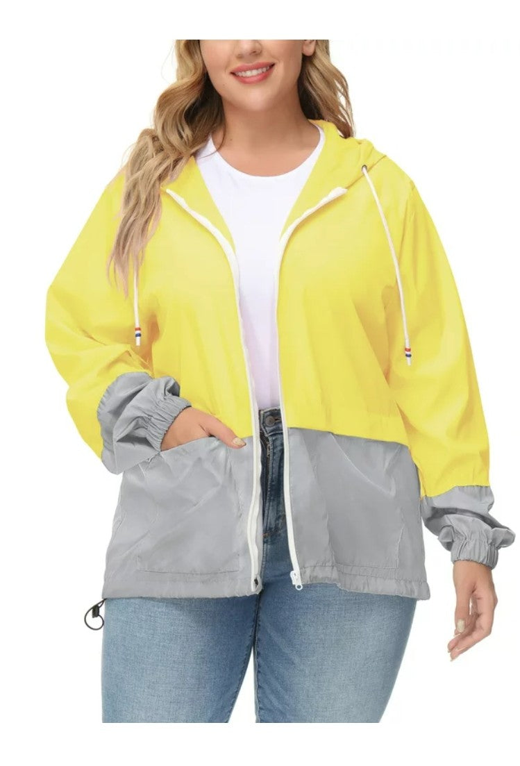 Women Plus Size Waterproof Rain Jacket Raincoat Packable Outdoor Hooded Windbreaker
