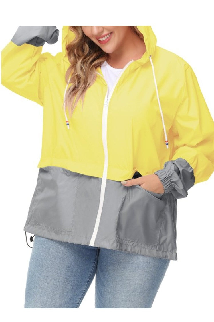 Women Plus Size Waterproof Rain Jacket Raincoat Packable Outdoor Hooded Windbreaker