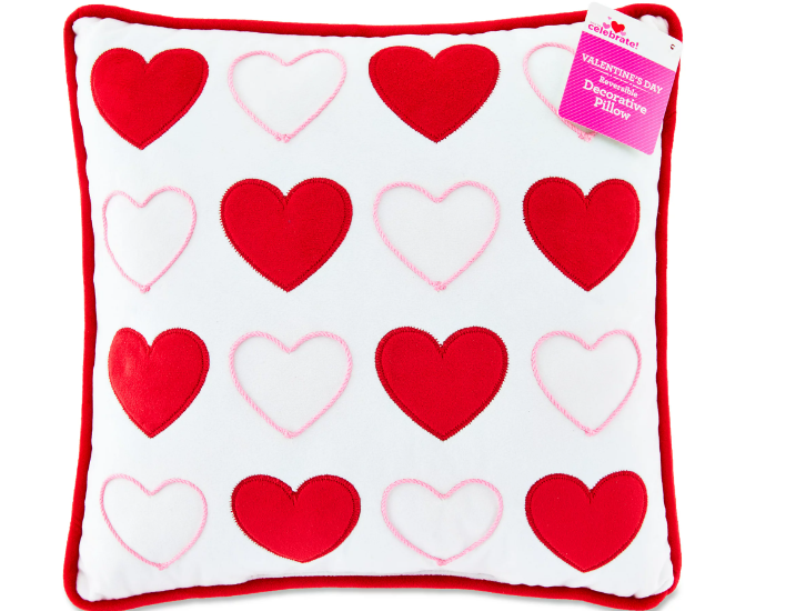 Way To Celebrate Valentine 14" Square Reversible Red And White Heart Decorative Pillow